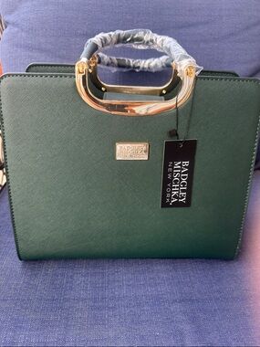 Badgley Mischka Hunter Green Top-Handle Satchel with Gold Hardware